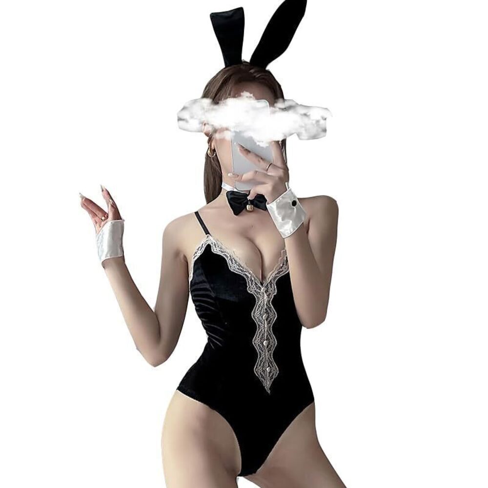 3766 ’s Sexy Bunny Cosplay Costume Velvet Lace Bunny Girl Outfit Anime Role